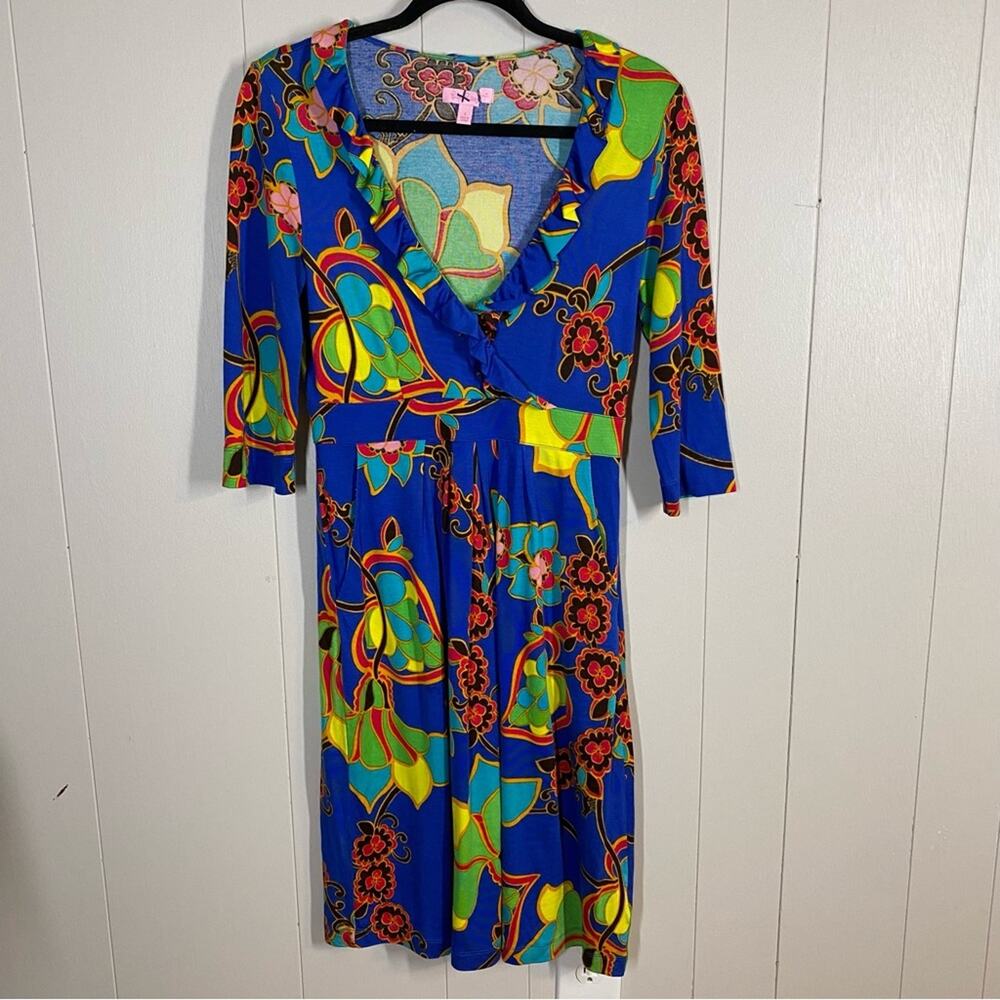 Lilly Pulitzer Blue Multicolor Floral Wrap Dress Blayney